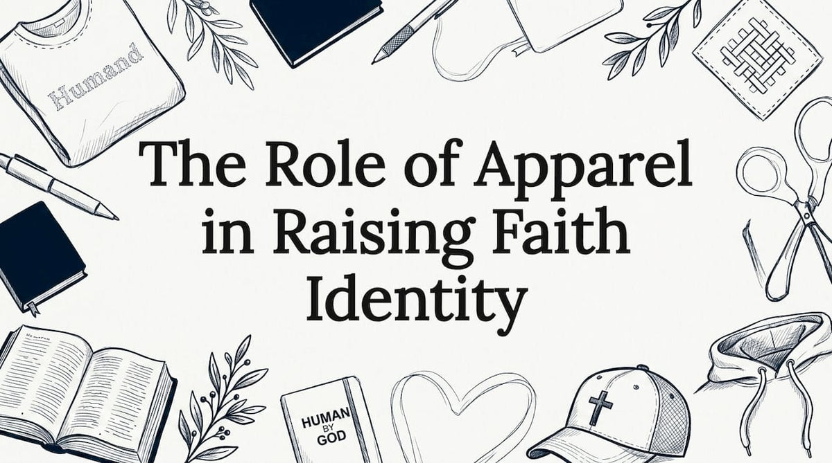 Hand-drawn apparel motifs framing blog title card