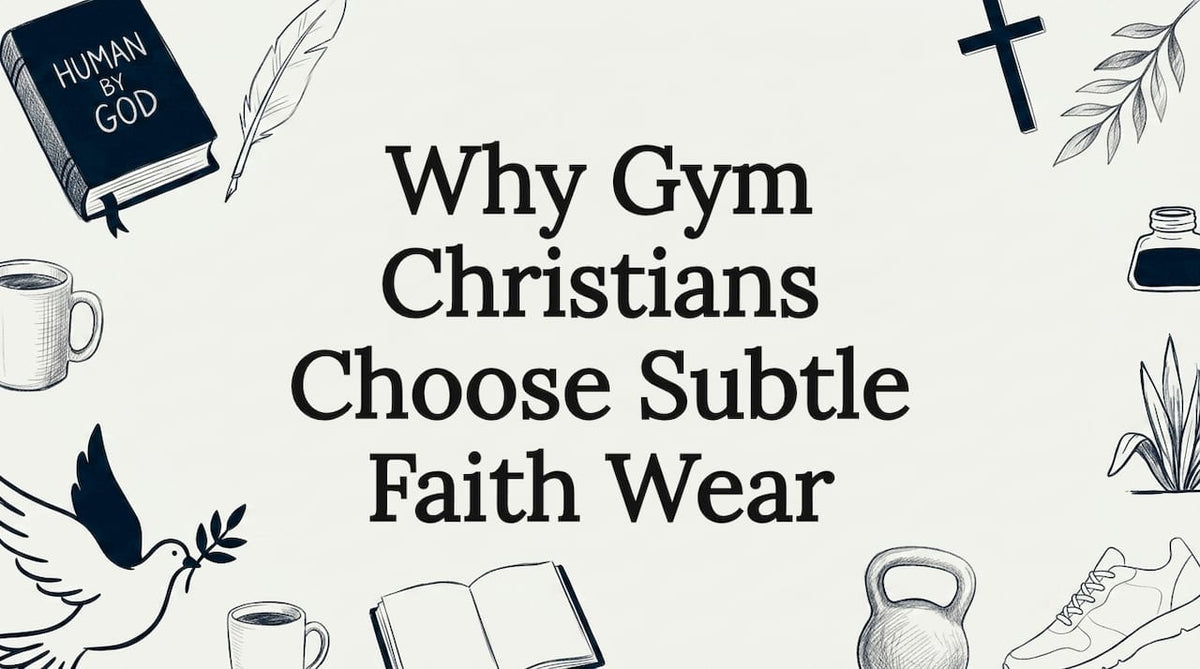 Decorative title card with faith and gym-themed illustrations