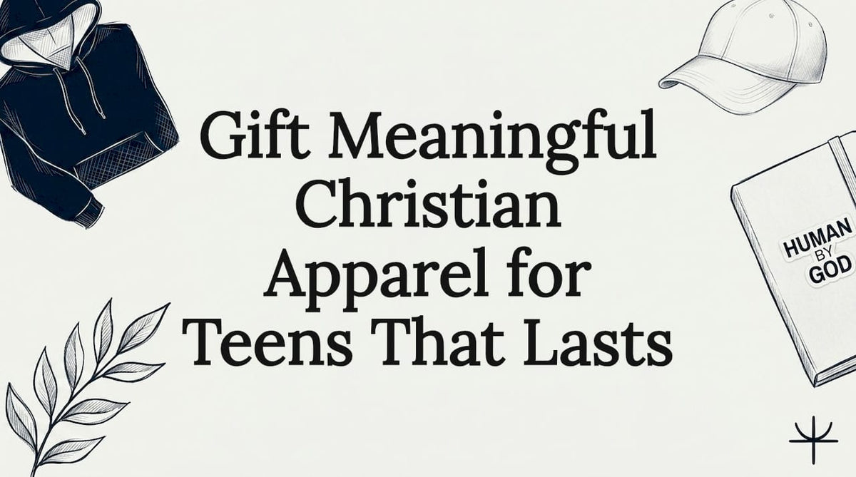 Decorative title card illustration for Christian apparel article
