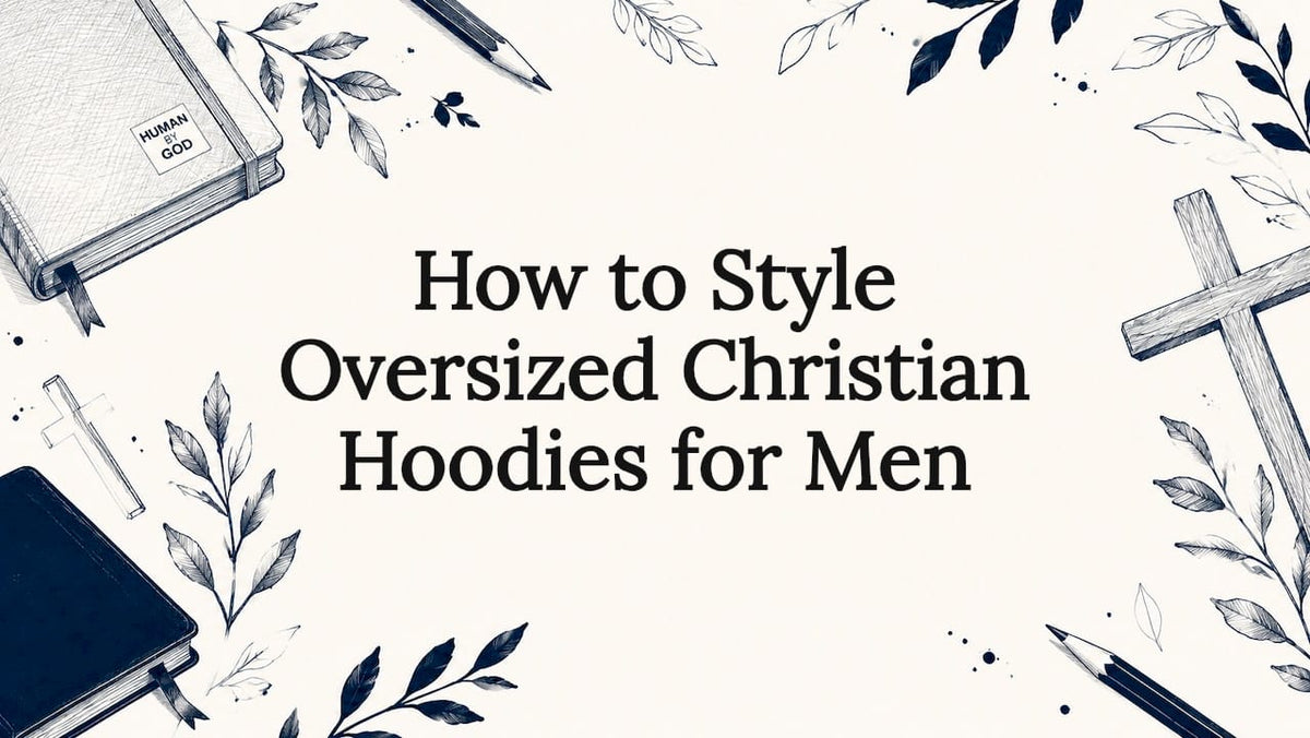 Decorative title card with Christian hoodie themed drawings