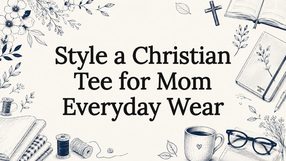 Decorative sketch title card with faith and mom lifestyle elements