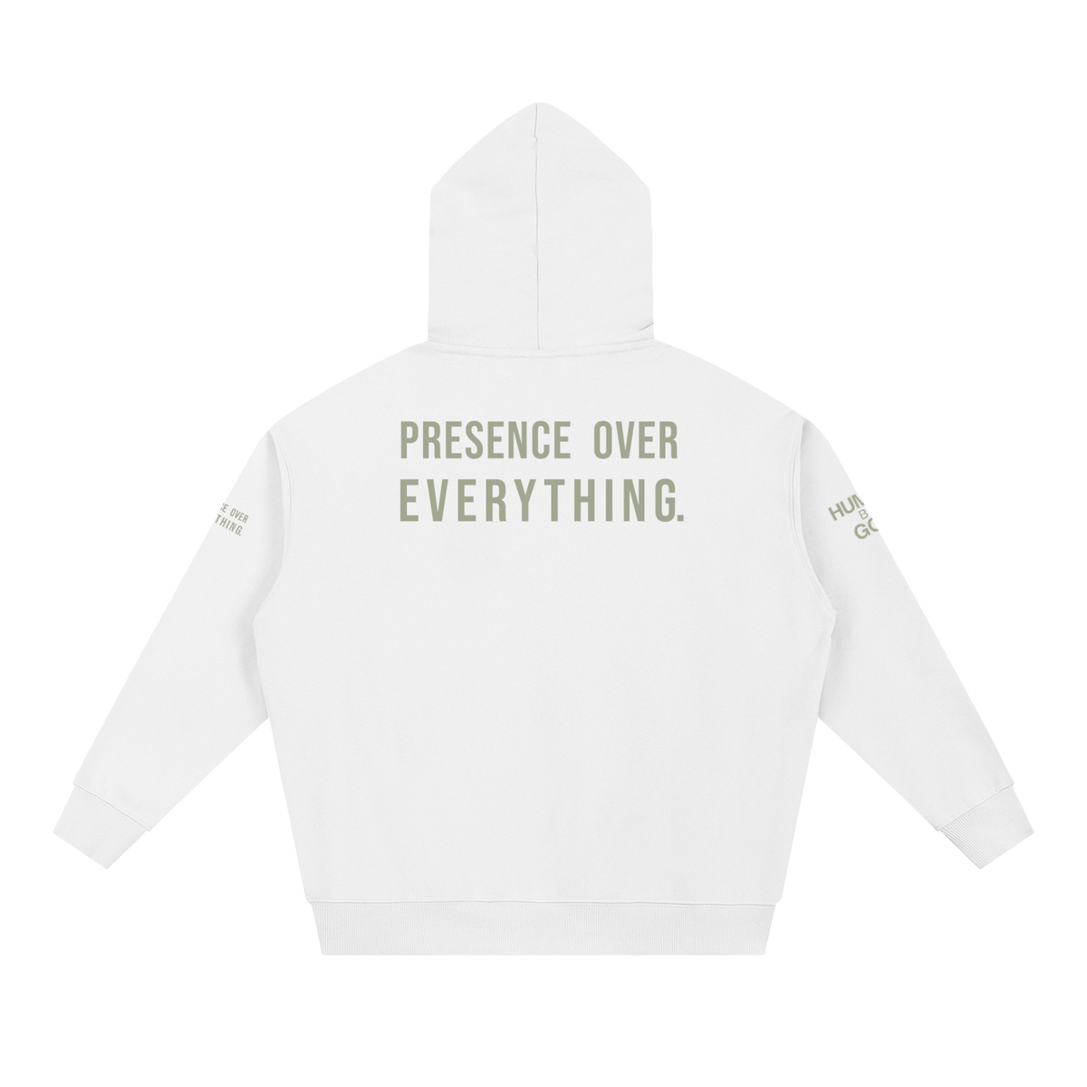 PRESENCE OVER EVERYTHING – Light Olive Oversized Hoodie