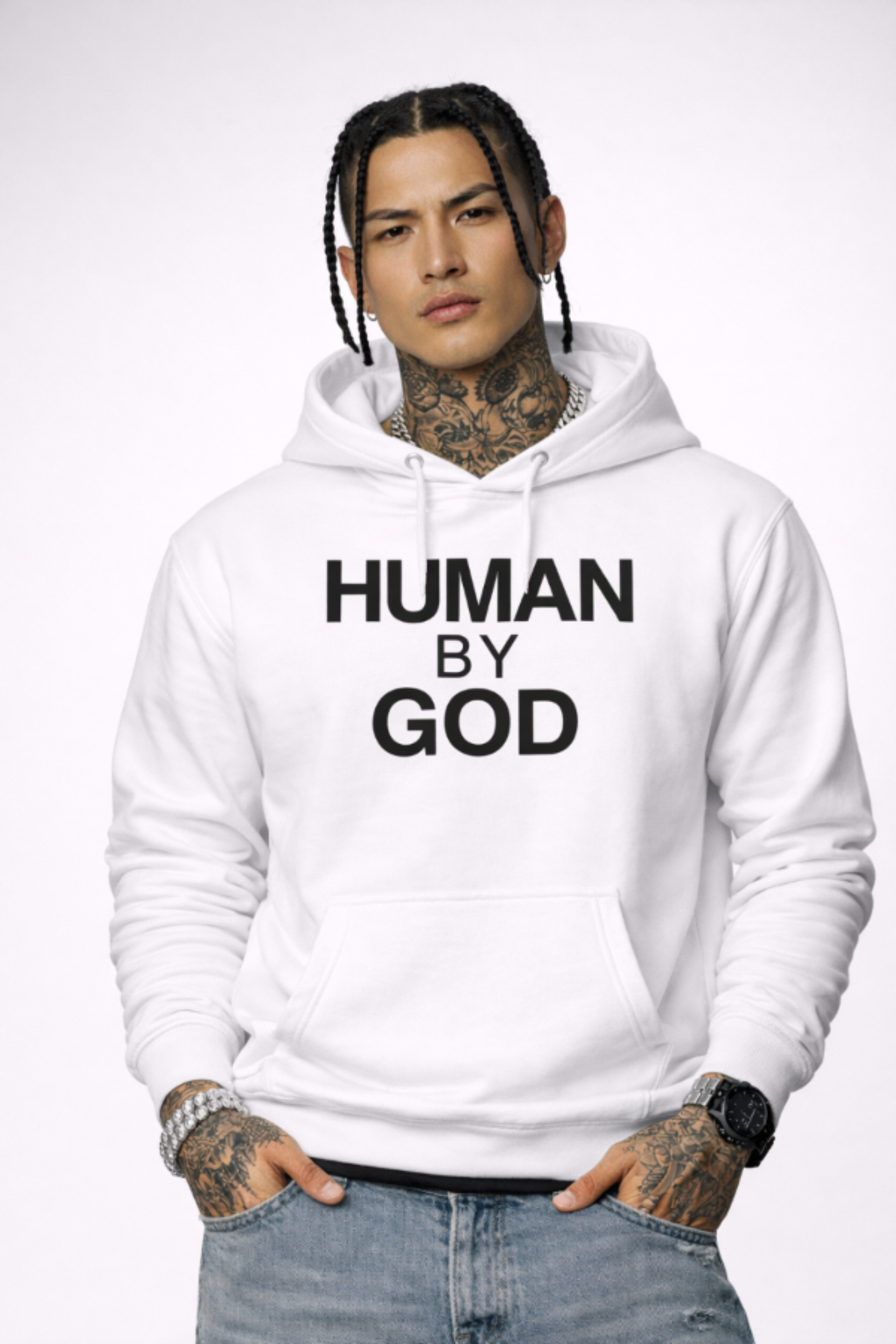 Genesis 1:26 — embroidered hoodie detail close-up