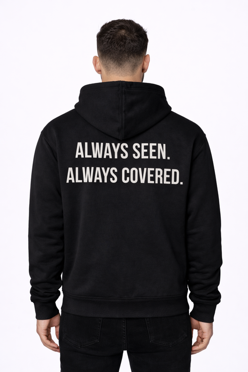 Always Seen Always Covered — model back view — printed