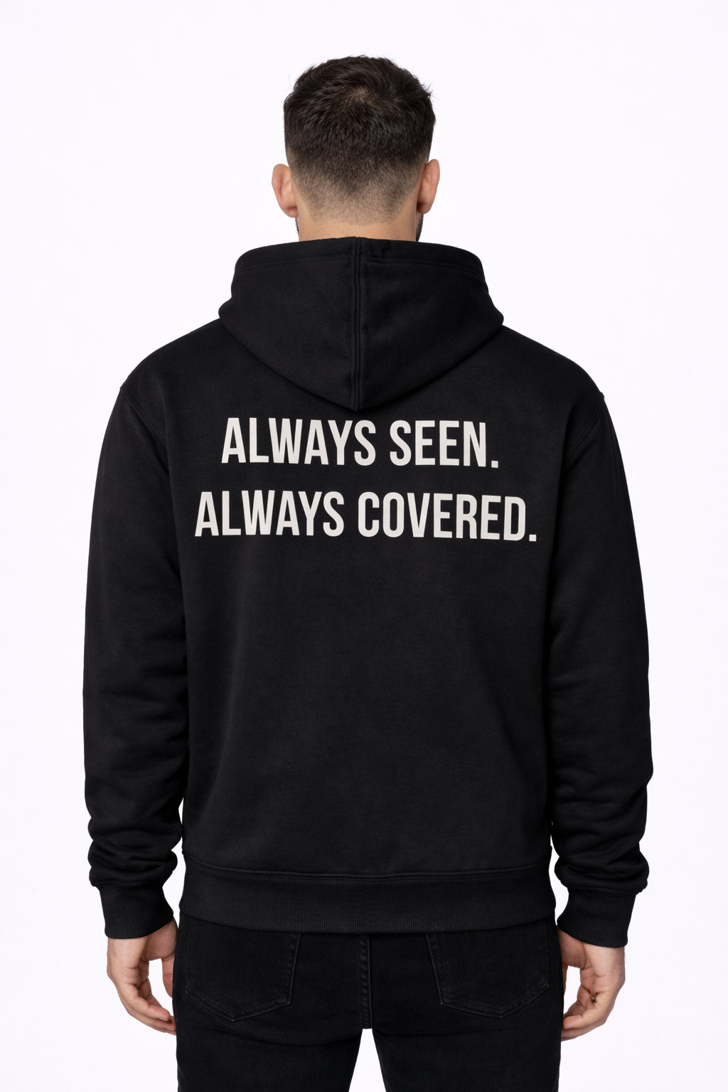 Always Seen Always Covered — model back view — embroidered