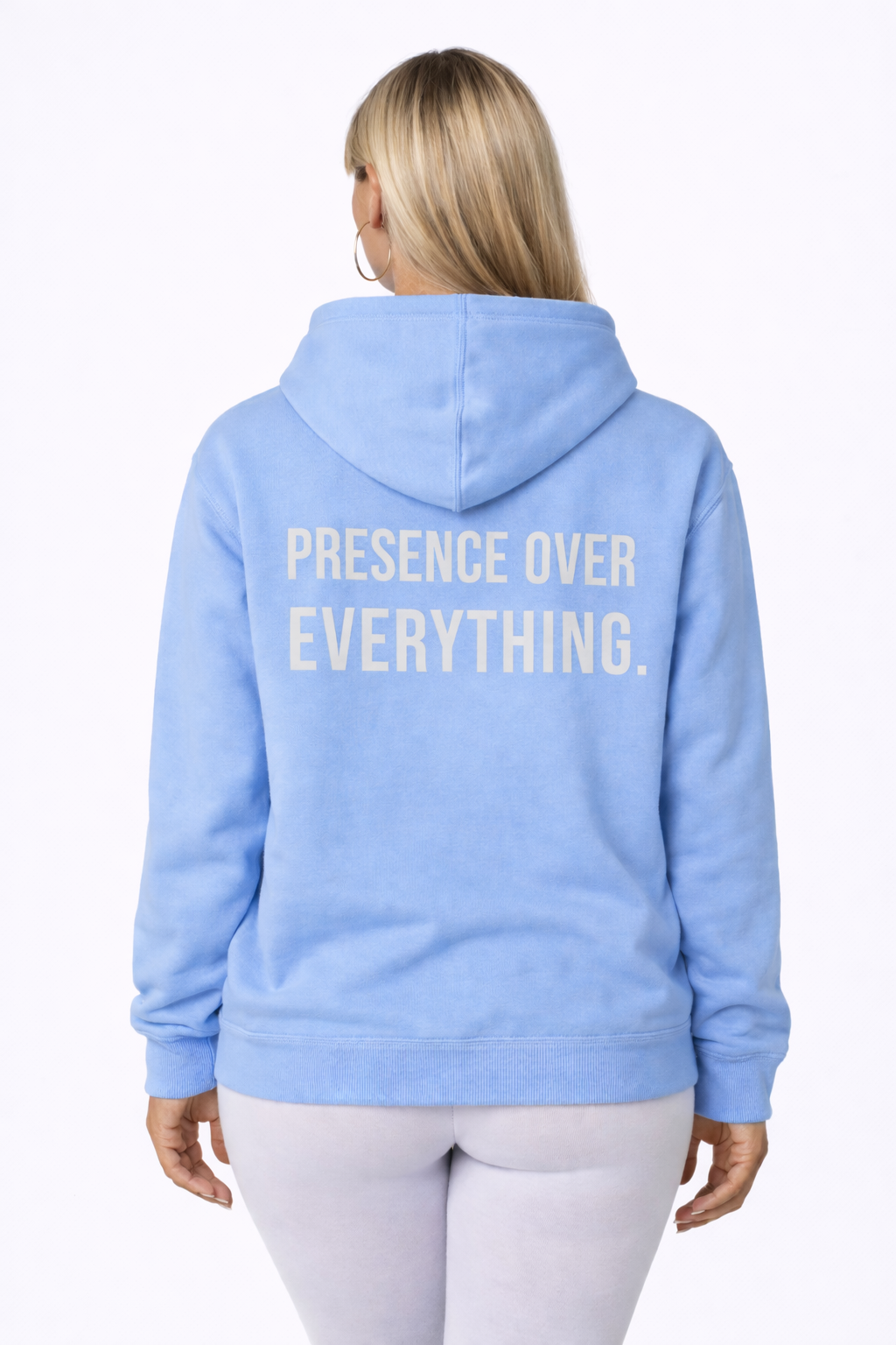 Presence Over Everything — model back view — embroidered