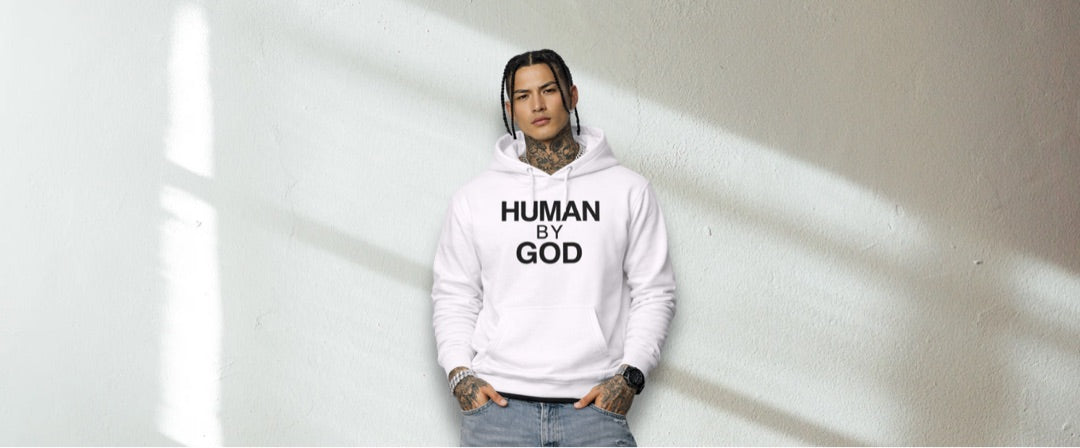 White hoodie male model - HUMAN BY GOD