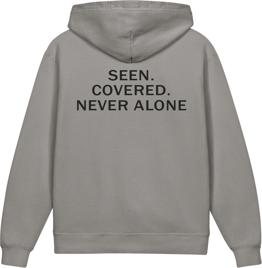 Seen. Covered. Never Alone. — Older Kids Faith Hoodie