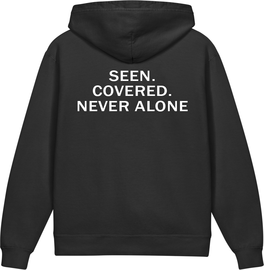 Seen. Covered. Never Alone. — Older Kids Faith Hoodie