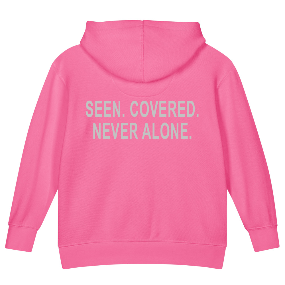 Seen. Covered. Never Alone. — Kids Faith Hoodie