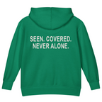 Seen. Covered. Never Alone. — Kids Faith Hoodie