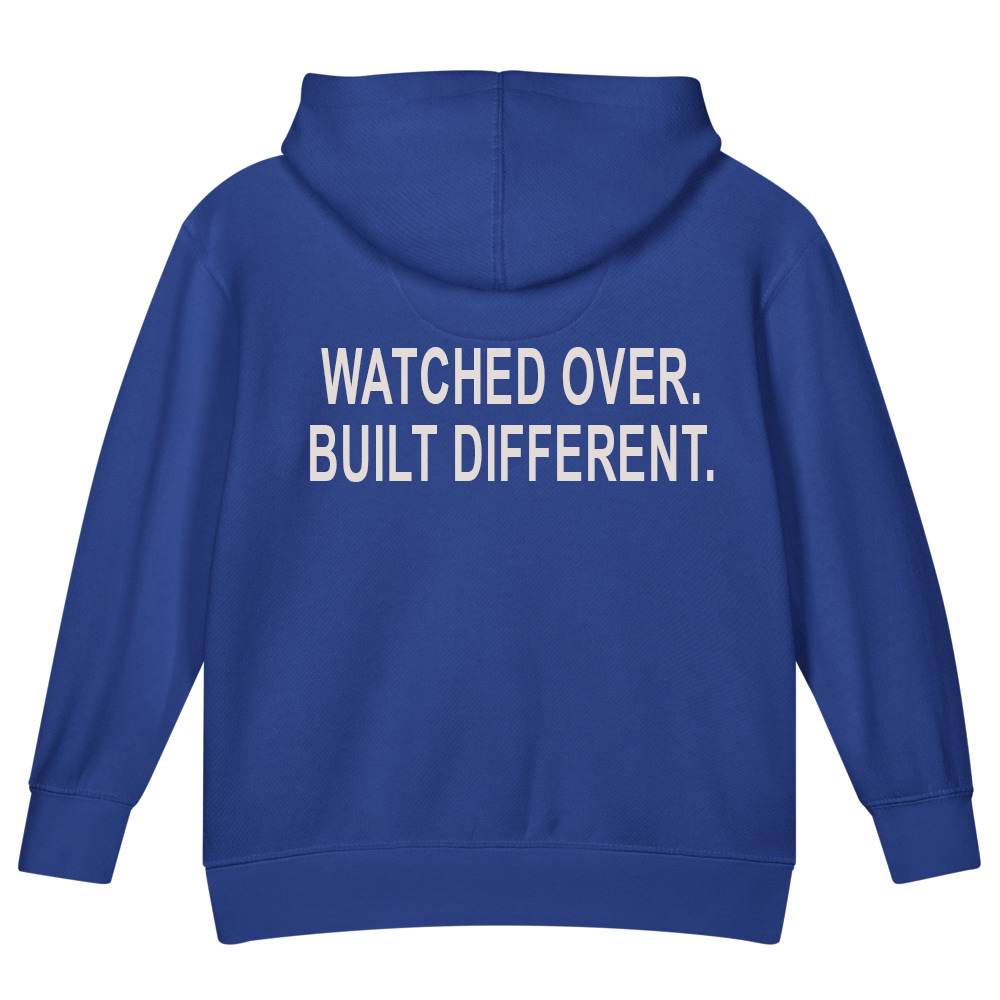 Watched Over. Built Different. — Kids Faith Hoodie