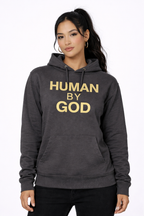 You're Not Lucky. You're Covered. — Front view model wearing HUMAN BY GOD hoodie
