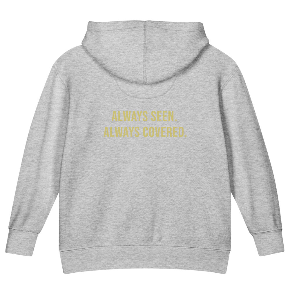 Always Seen. Always Covered. — Kids Faith Hoodie - Heather back