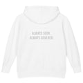 Always Seen. Always Covered. — Kids Faith Hoodie - White back