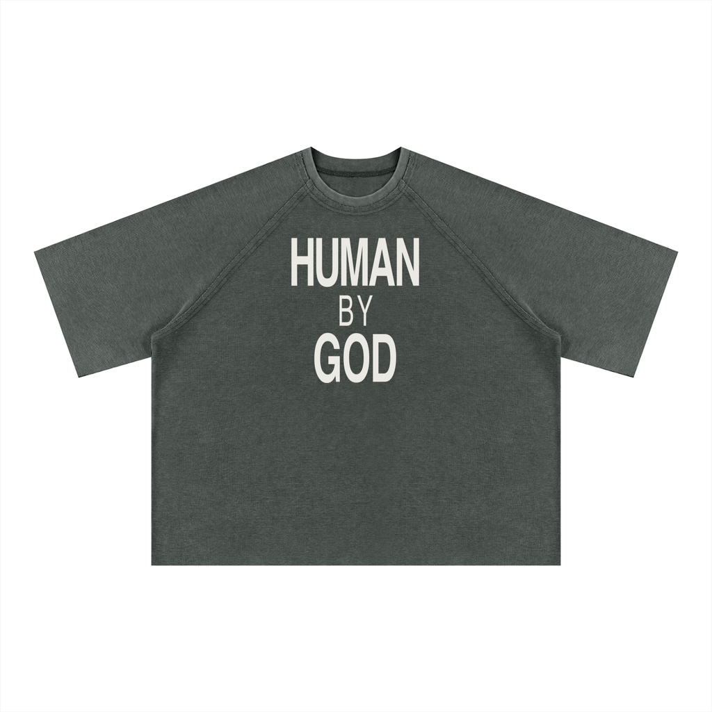 Human By God - Unisex Mineral Wash Boxy Waffle T-Shirt