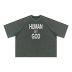 Human By God - Unisex Mineral Wash Boxy Waffle T-Shirt