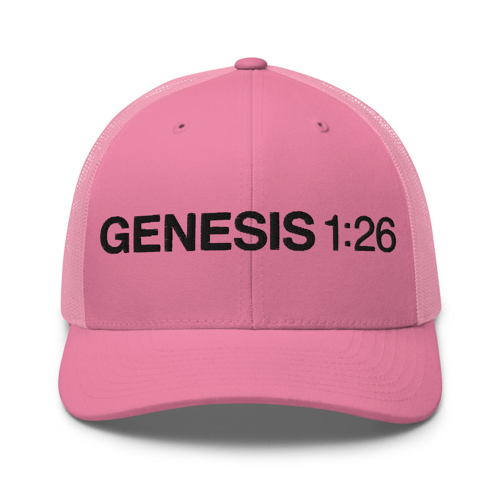 Genesis 1:26 — Light Pink trucker cap front — Human By God