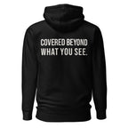 Covered Beyond What You See — Black hoodie — back view