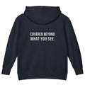 Covered Beyond What You See — Kids Faith Hoodie - Navy back
