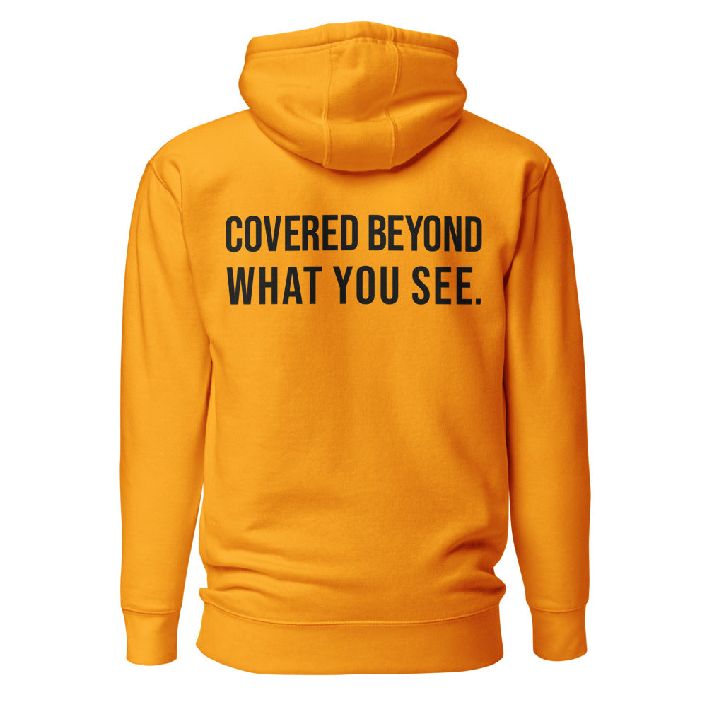 Covered Beyond What You See — Team Gold hoodie — back view
