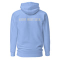 Every Move Seen — Carolina Blue hoodie — back view