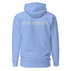 Every Move Seen — Carolina Blue hoodie — back view