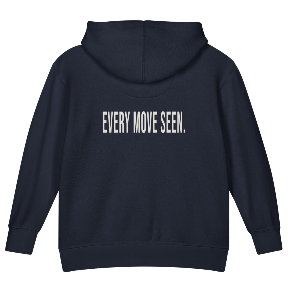 Every Move Seen — Kids Faith Hoodie - Navy back