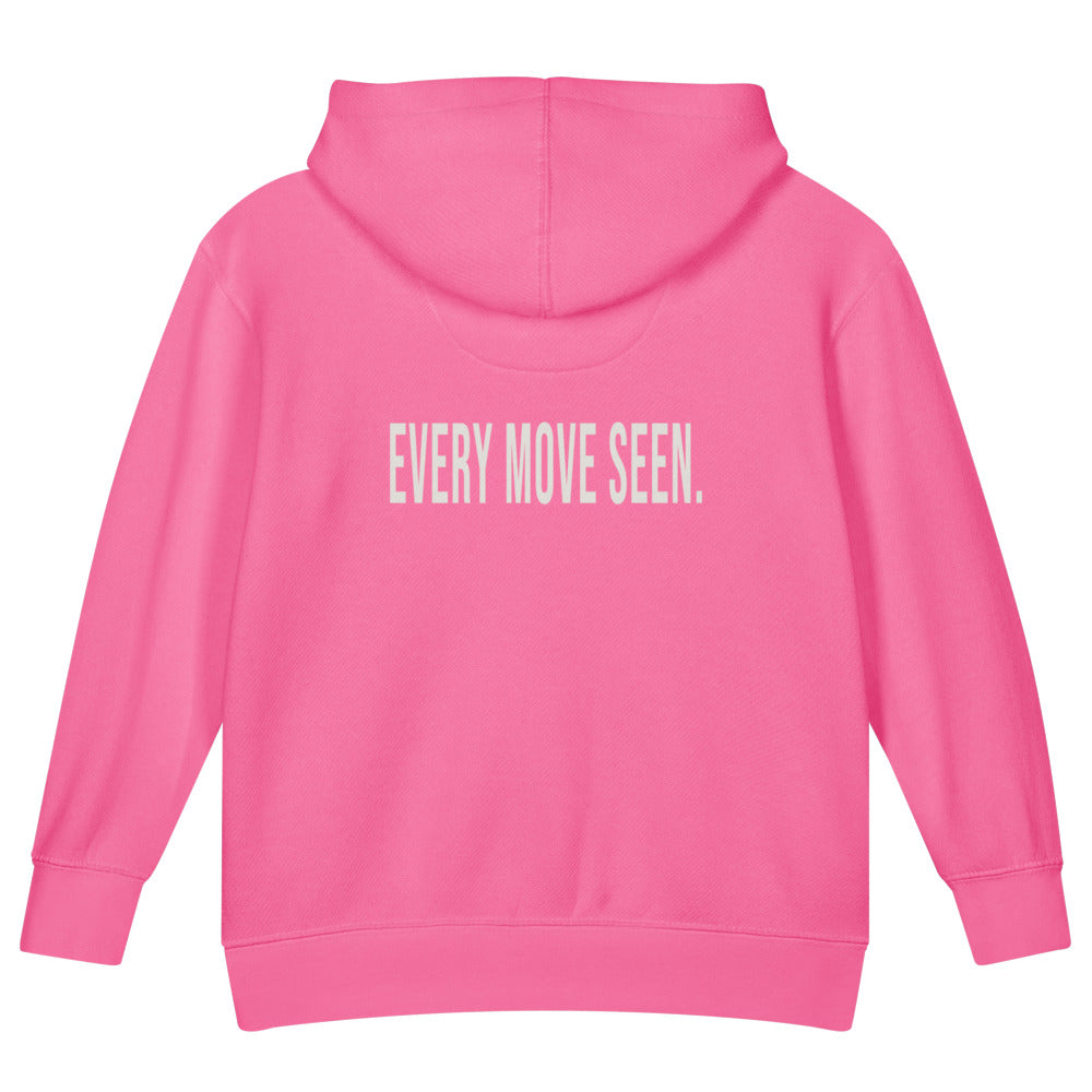 Every Move Seen — Kids Faith Hoodie - Raspberry back