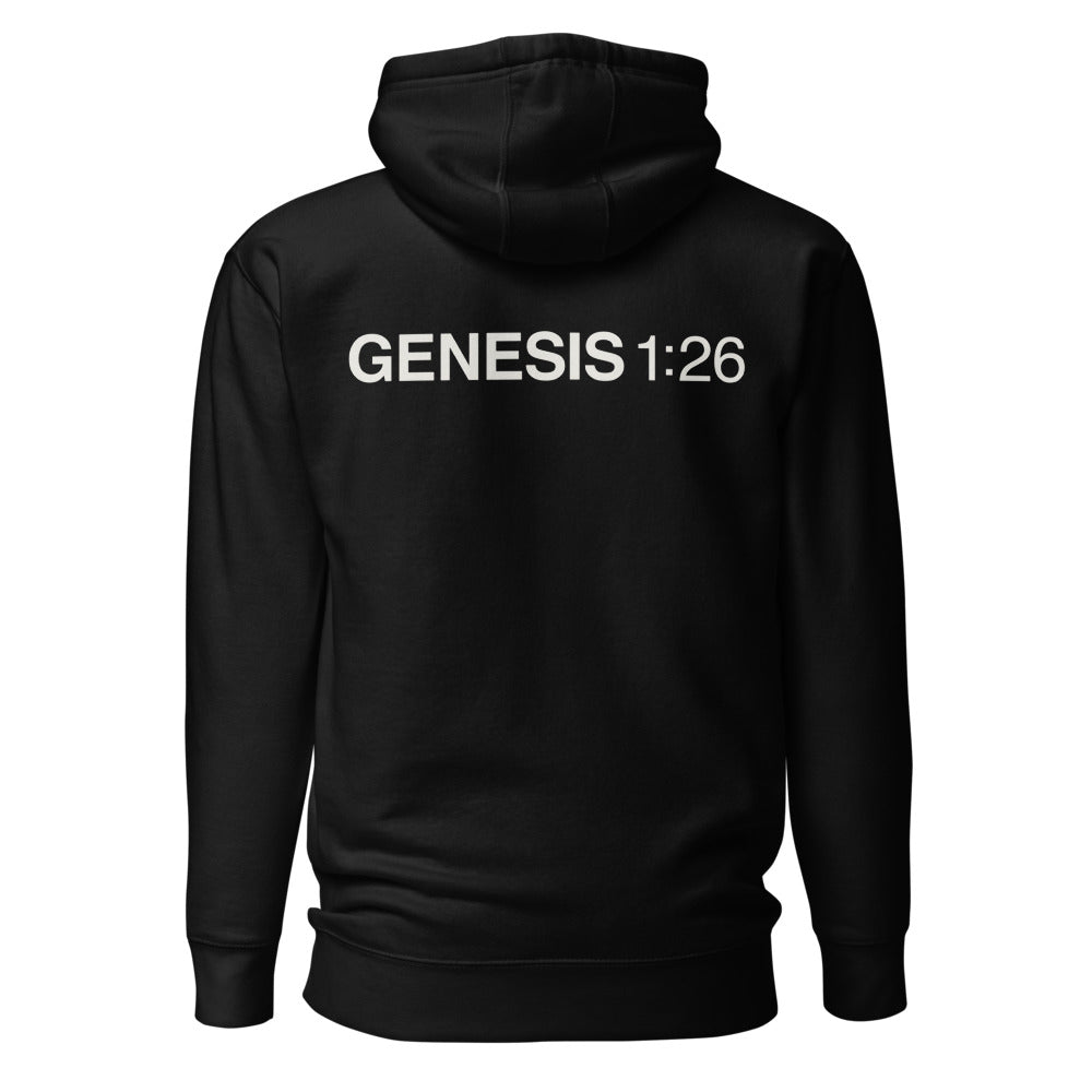 Genesis 1:26 — Black hoodie — back view