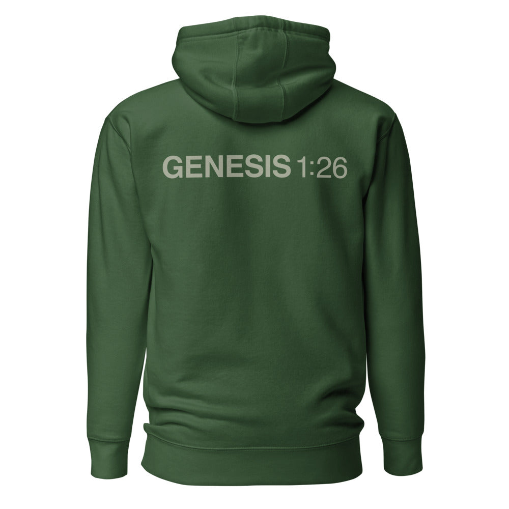Genesis 1:26 — Forest Green hoodie — back view