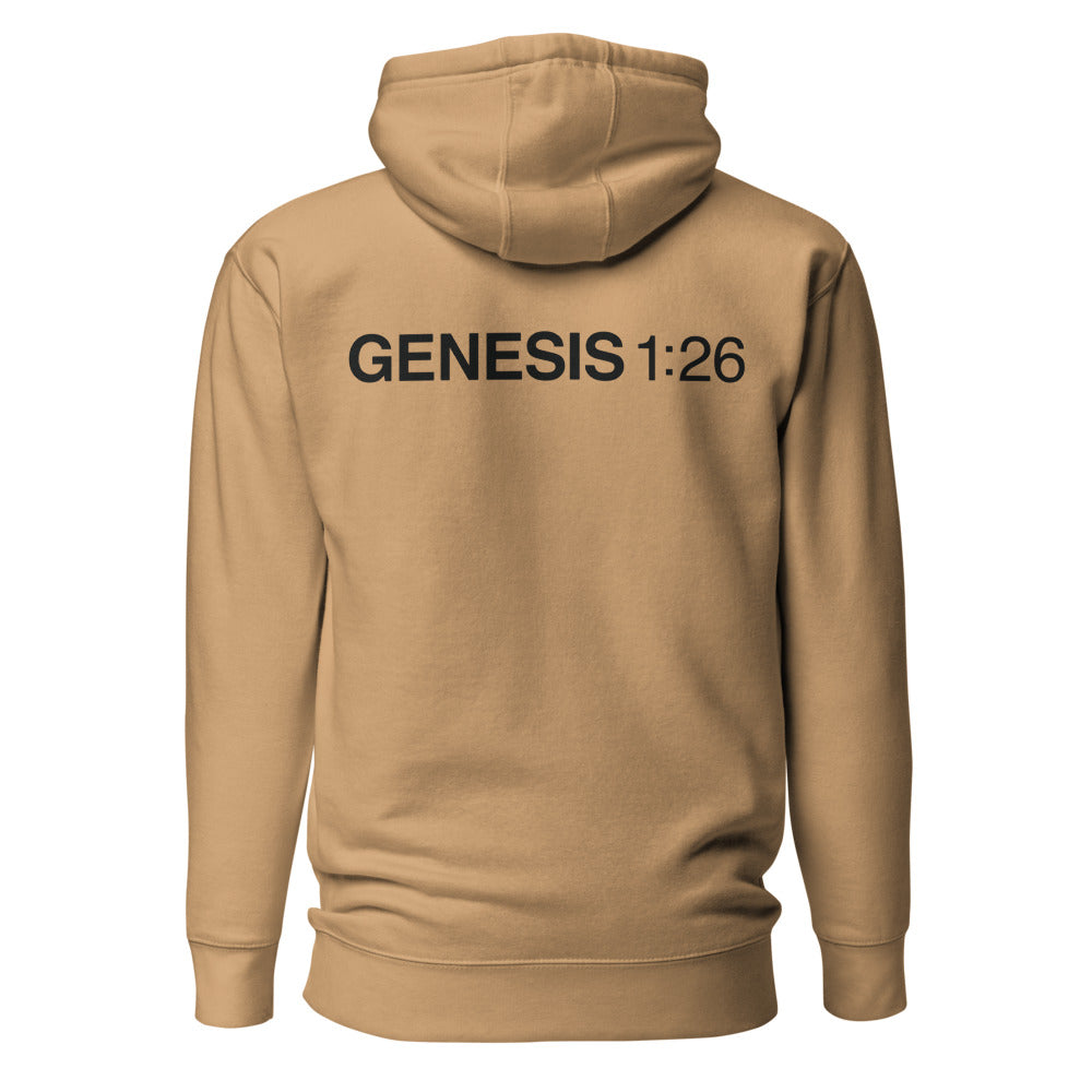Genesis 1:26 — Khaki hoodie — back view