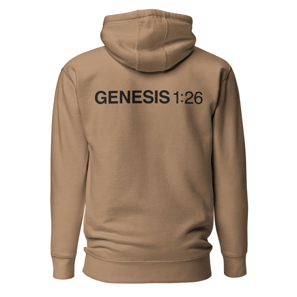 Genesis 1:26 — Latte hoodie — back view