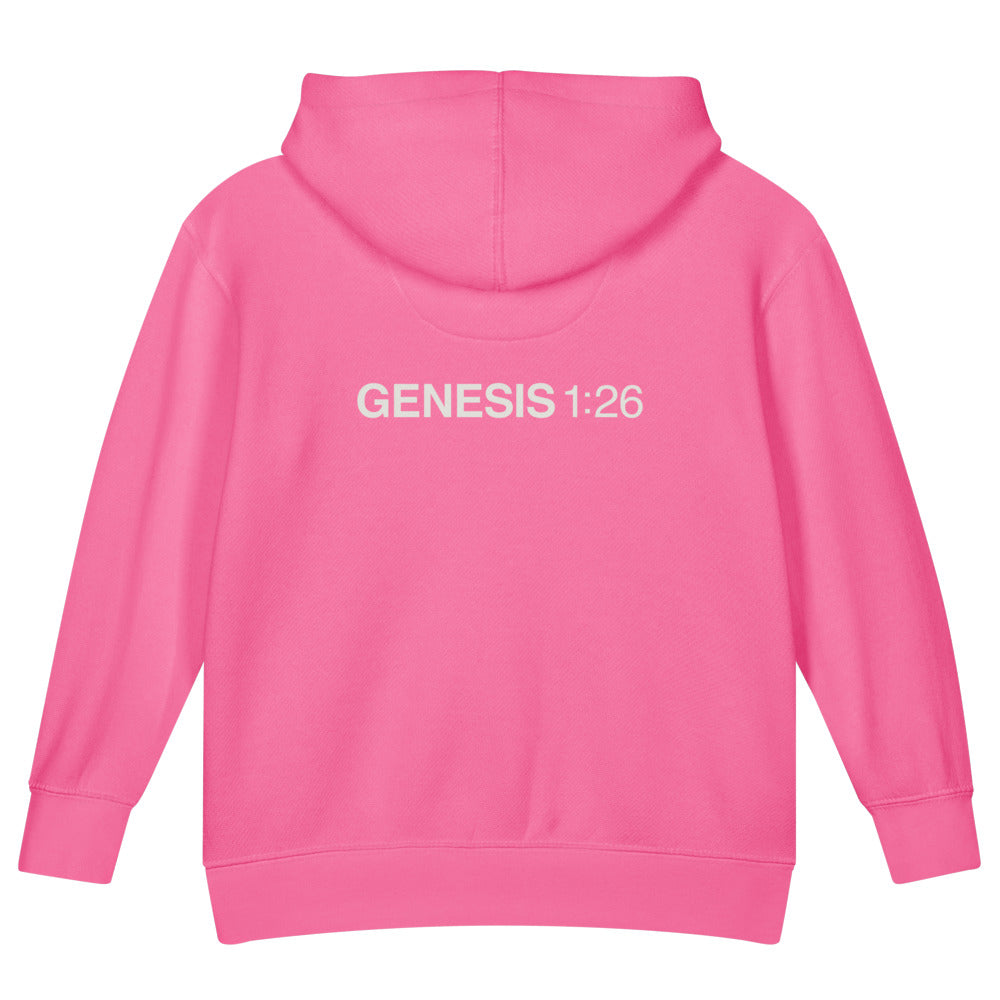 Genesis 1:26 — Kids Faith Hoodie - Raspberry back