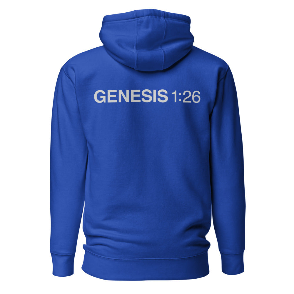Genesis Hoodie — Printed — Team Royal back with Cool Gray slogan