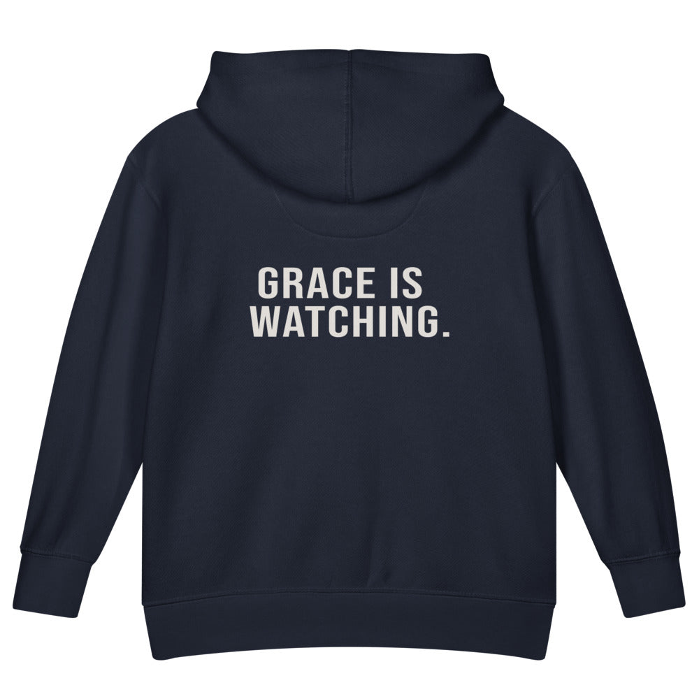 Grace Is Watching — Kids Faith Hoodie - Navy back