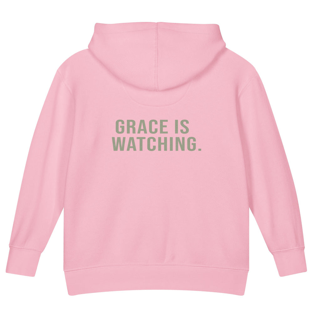 Grace Is Watching — Kids Faith Hoodie - Pink back