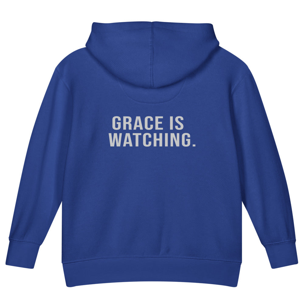 Grace Is Watching — Kids Faith Hoodie - Royal back