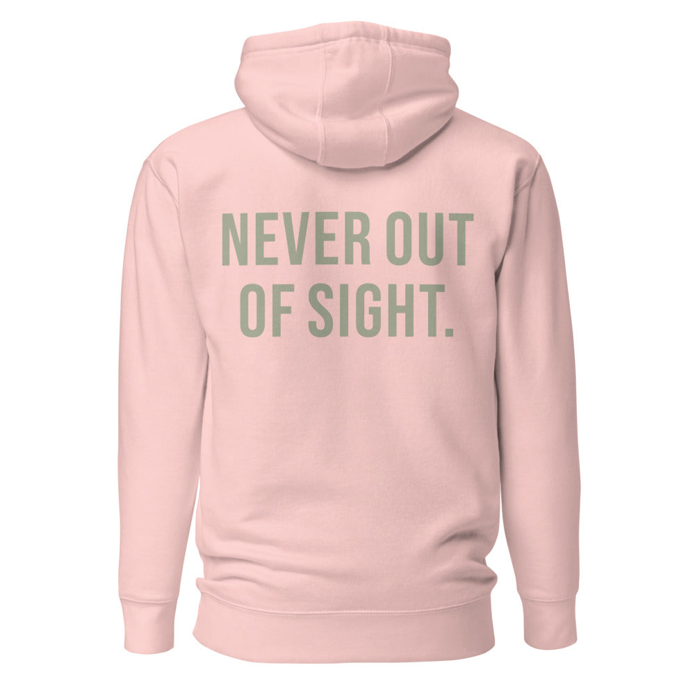 Never Out of Sight — Light Pink hoodie — back view