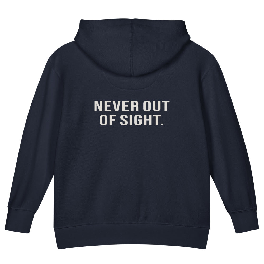 Never Out of Sight — Kids Faith Hoodie - Navy back