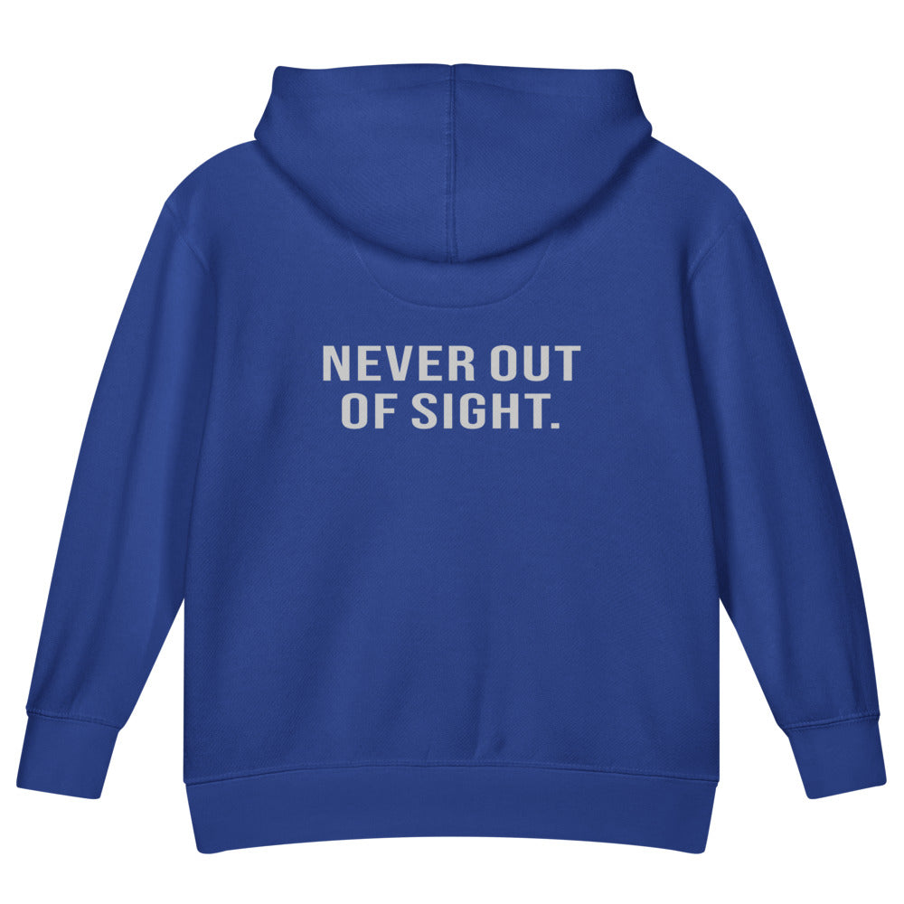 Never Out of Sight — Kids Faith Hoodie - Royal back
