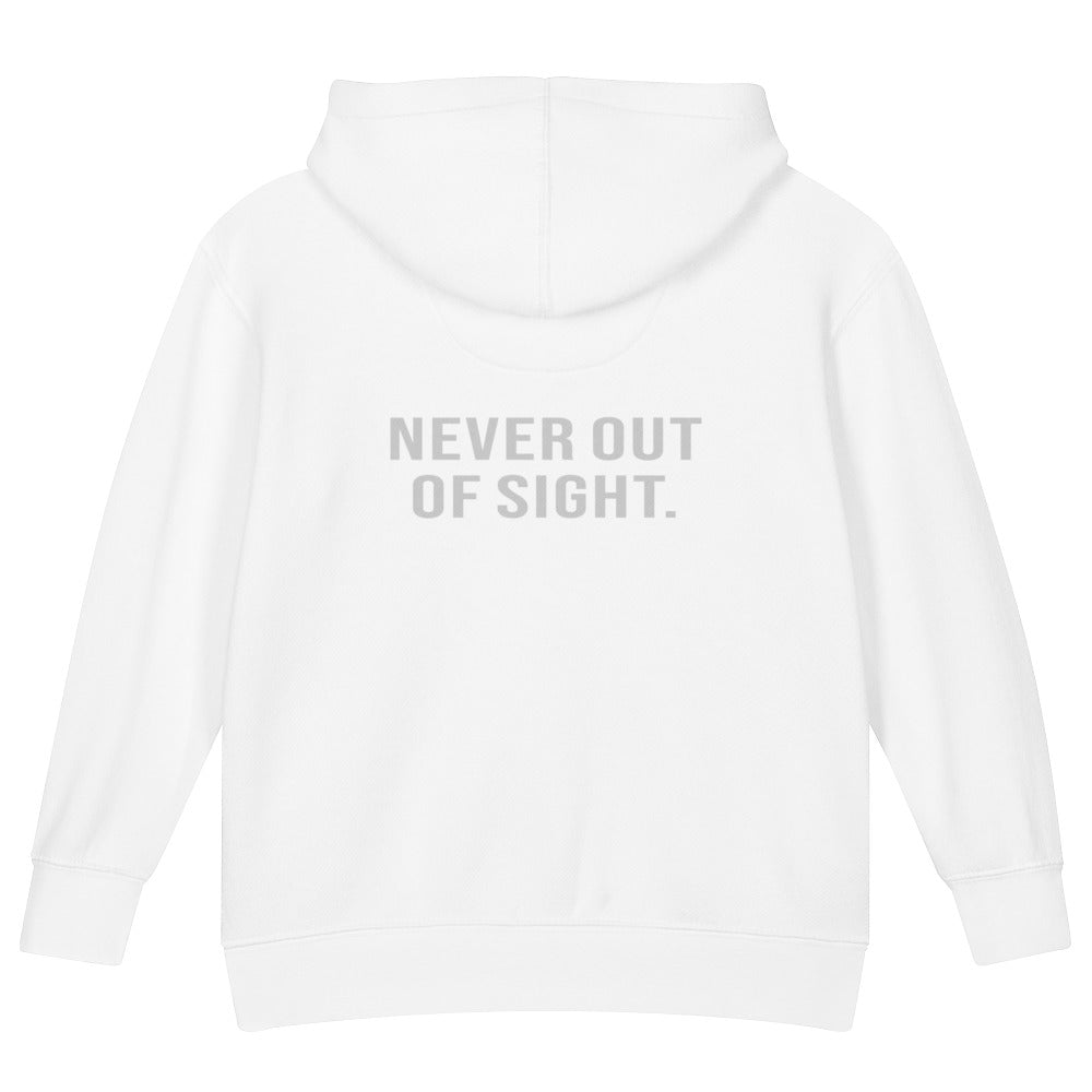 Never Out of Sight — Kids Faith Hoodie - White back
