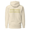 Nothing Hidden Everything Held — Bone hoodie back with Butter ink slogan