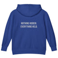 Nothing Hidden. Everything Held. — Kids Faith Hoodie - Royal back