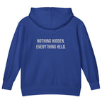 Nothing Hidden. Everything Held. — Kids Faith Hoodie - Royal back