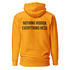 Nothing Hidden. Everything Held. — Team Gold hoodie — back view