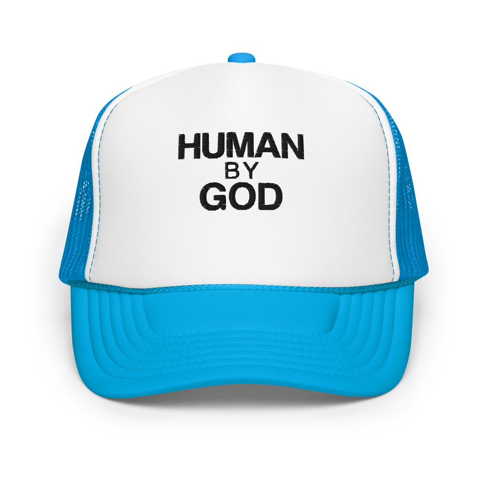 Human By God — Foam Trucker Cap (Blue / White / Blue)