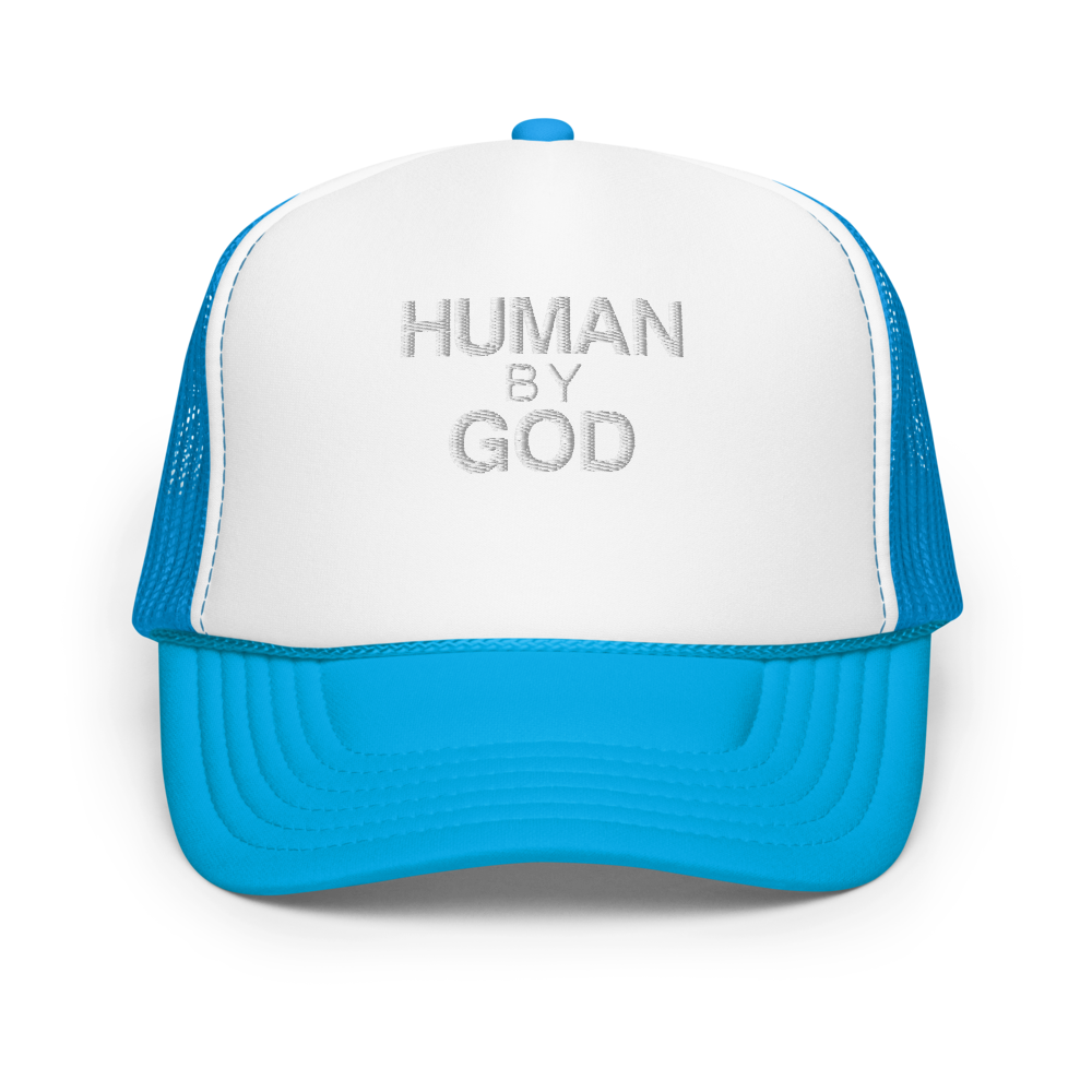 Human By God — Foam Trucker Cap (Blue / White / Blue)
