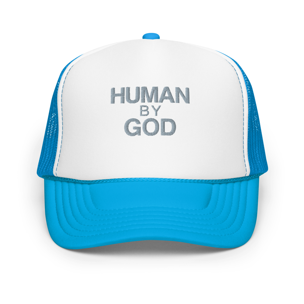 Human By God — Foam Trucker Cap (Blue / White / Blue)