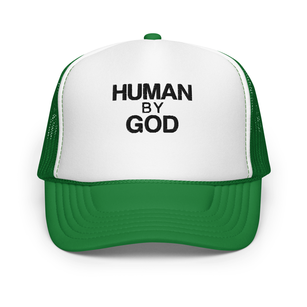 Human By God — Foam Trucker Cap (Kelly / White / Kelly)